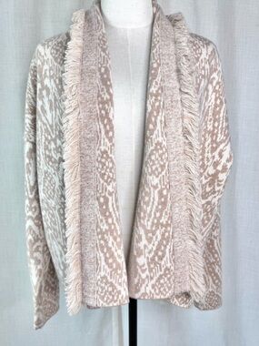 INTERMIX Simone Fringed Jacquard Wool Cashmere Cardigan Beige Size XS